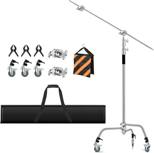 Vista 7 de Soporte C resistente de 11.3 pies/135.8 in, soporte de luz ajustable Century con brazo de brazo de sujeción de 4.2 pies, ruedas para estudio