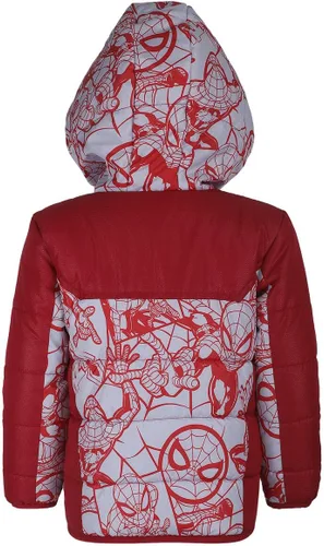 Vista 2 de Marvel Chaqueta acolchada con capucha y cremallera para niños de Spider-Man para niños pequeños - RojoBlanco