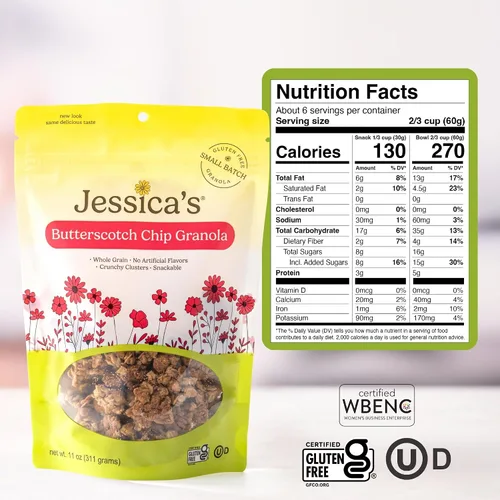 Vista 2 de Jessica's Butterscotch Chip Granola - Hecho a mano, sin gluten, grano entero, 11 onzas (paquete de 3)