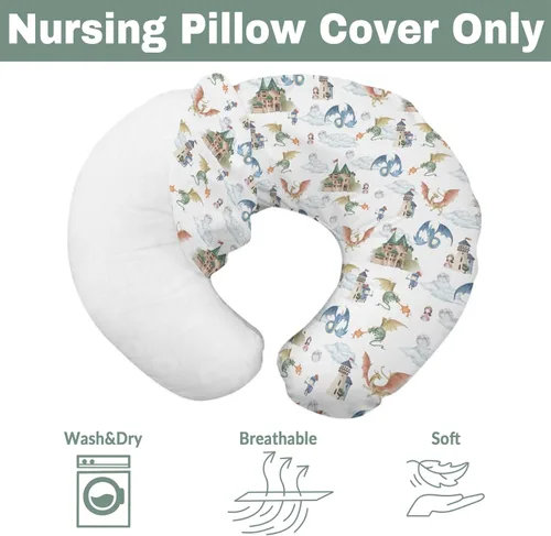 Vista 7 de Fundas de almohada de lactancia de dragón y caballeros de cuento de hadas para niños y niñas, dragones de fantasía, castillo de princesa, funda