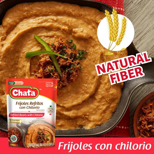 Vista 7 de Chata - Frijoles refritos mexicanos con chilorio de cerdo, 15.2 oz (paquete de 3) Listo para comer, solo calienta y sirve