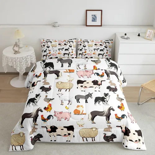 Vista 2 de Farm Aninmal - Juego de ropa de cama para niños, divertido juego de edredón de animales de granja para adolescentes y niñas, juegos de edredón