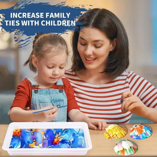 Vista 2 de Ci Vetch Kit de pintura de mármol de agua para niños, artes y manualidades, no tóxico, de 3 a 12 años, incluye 6 colores, 10 hojas, herramientas, 12