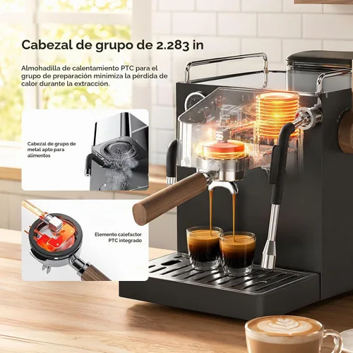 Vista 6 de AMZCHEF 9 Bar OPV Espresso Machine with Automatic Milk Frother, Dual Boiler Premium Black