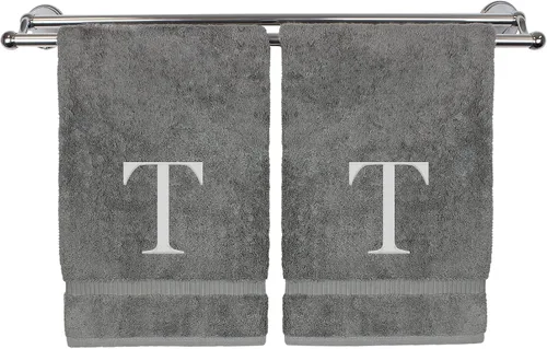 Vista 30 de Toalla de mano monogramada, regalo personalizado, juego de 2 - Toalla bordada con letra de bloque dorada - Extra absorbente 100% algodón turco