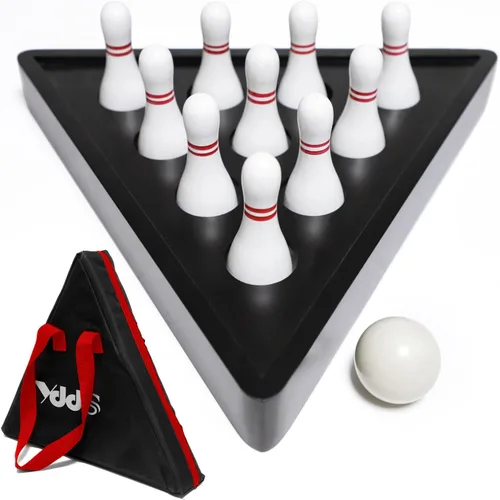 Vista 6 de Juego de alfileres de bolos de tejo con 10 pines de bolos de madera dura de alta calidad, bola de boliche triangular Durabel de resina y bolsa