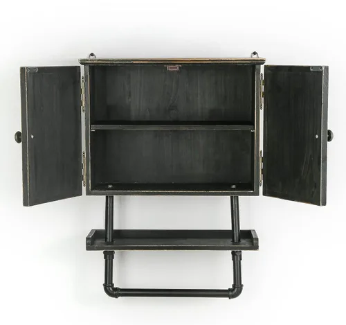Vista 8 de Armario de almacenamiento sobre inodoro de 23.1 x 16.9 pulgadas, gabinete de baño con estante de pared ajustable y toallero, puertas dobles, Negro