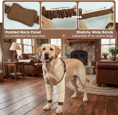 Vista 8 de DENTRUN Manga de pierna para cirugía de perro para patas delanteras, protector de rodilla para codo, manga para dejar de lamer, ajuste cómodo