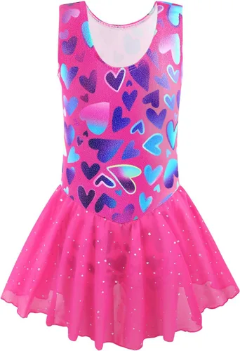 Vista 7 de EQSJIU Ropa de gimnasia para niñas, leotardo de ballet con falda para niñas de 1 a 10 años