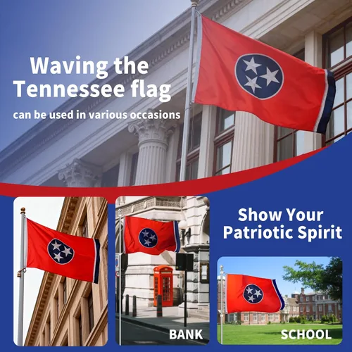 Vista 6 de Bandera de Tennessee de 3 x 5, bandera del estado de Tennessee para exteriores, técnica de bordado, resistente al desgarro, rayas cosidas y ojales