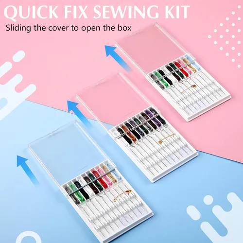 Vista 3 de MTLEE 14 Cajas 140 Piezas Mini Kit de Costura de Reparación Rápida Fácil Aguja Pre-Enhebrada Kit Personal Básico Portaagujas de Plástico Enhebrado