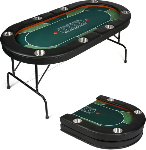 Vista 9 de Mesa de póquer plegable, mesa de cartas con soporte para tazas, mesa de ocio de casino Texas Hold 'Em Mesa de póquer para juego de mesa