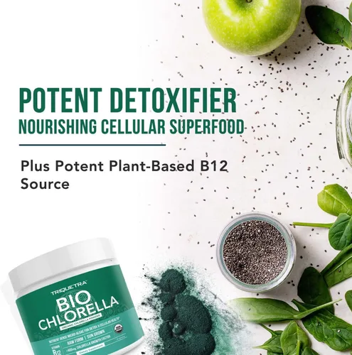 Vista 5 de Polvo orgánico de Chlorella - Cruda y cultivada al sol - Algas verdes densas en nutrientes con CGF (factor de crecimiento de Chlorella), apoya