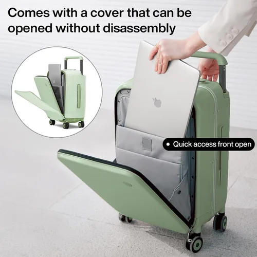 Vista 2 de mixi Maleta de viaje con ruedas de diseño de lujo con asa ancha para equipaje, con marco de aluminio, ruedas giratorias, Verde aguacate