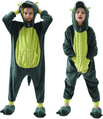 Vista 2 de Beskie Pijama de una sola pieza para niños, unisex, diseño de dragón, Navidad, Halloween, con pantuflas de 2 a 10 años