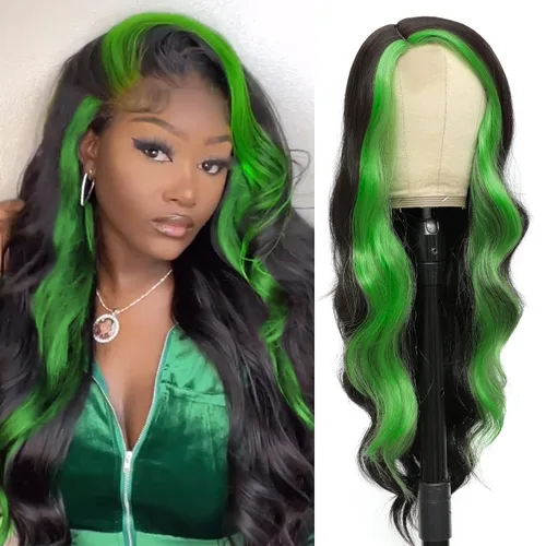 Vista 9 de Peluca de cabello sintético ondulado con encaje frontal, peluca marrón con reflejos rubios, pelucas largas onduladas de 28 pulgadas para mujeres