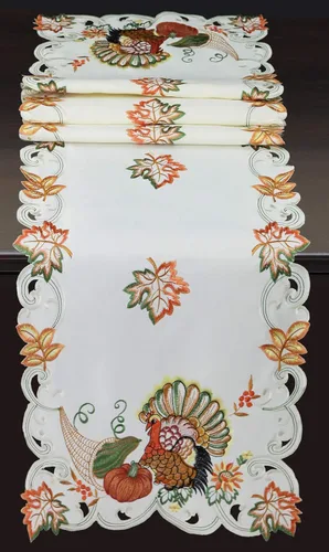 Vista 9 de Creative Linens Juego de 4 manteles individuales de cosecha de otoño de 11 x 17 pulgadas, manteles individuales bordados de pavo y calabaza y hoja