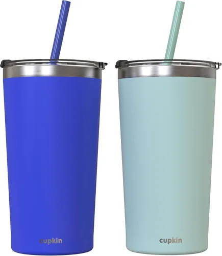 Vista 34 de CUPKIN - Taza apilable de acero inoxidable para niños, taza para batidos, tazas aisladas con recubrimiento en polvo, tapa libre de BPA y pajilla