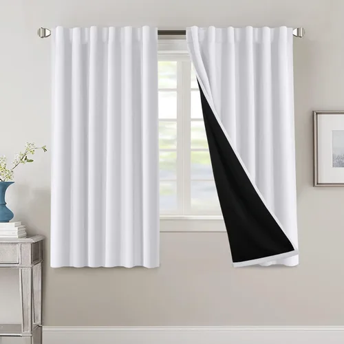 Vista 85 de H.VERSAILTEX Cortinas 100% opacas para dormitorio con forro negro, cortinas de oscurecimiento de habitación completa, con aislamiento térmico