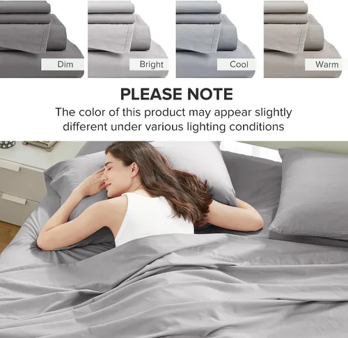 Vista 9 de Comfort Spaces Juego de sábanas 100% algodón transpirable, ligero, suave, con bolsillo elástico de 14 pulgadas que se adapta a colchones de hasta 16