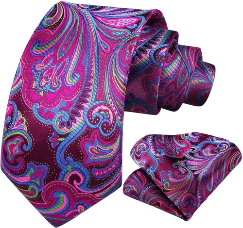 Vista 237 de HISDERN Corbatas para hombre, corbata de cachemira y bolsillo cuadrado tejido clásico floral para hombre, corbata de fiesta de boda