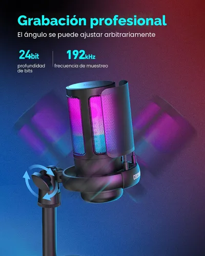 Vista 6 de Micrófono para juegos para PC: micrófono USB para Podcasts, Videos y Streaming - Micrófono condensador con silencio rápido y Filtro Pop - Micrófono