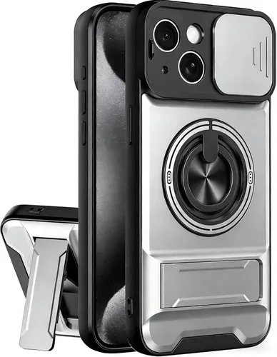 Vista 10 de Dssairo Funda para iPhone 15 con anillo magnético de rotación de 360° compatible con carcasa MagSafe Slide para cámara, soporte plegable, funda Negro