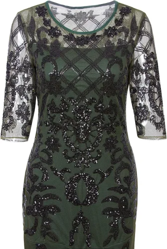 Vista 5 de Vijiv - Vestido de noche de fiesta largo vintage de los años 20 para boda, vestido de noche con lentejuelas de manga 23
