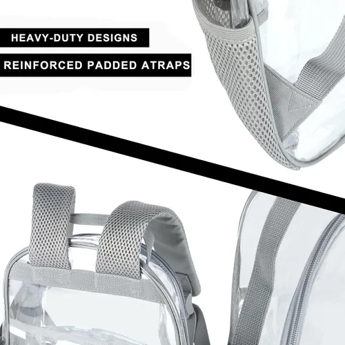 Vista 5 de Mochila de plástico transparente aprobada para estadios, perfecta para el trabajo, escuela, viajes, Gris, Compacto