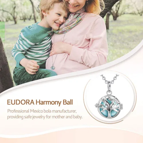 Vista 8 de EUDORA Harmony Bola Collar Árbol de la Vida 0.709 in Campana Colgante Bola de deseos 30