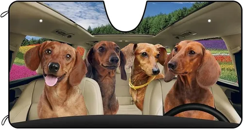 Vista 20 de Parasol para parabrisas delantero de automóvil para perro, caniche de almendra, hermosas flores, decoración para vehículo, reflector de rayos UV