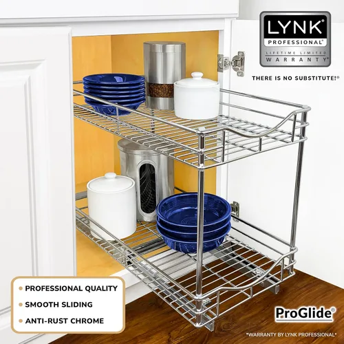 Vista 2 de Lynk - Organizador profesional para armario de cocina con dos niveles, para sacar y guardar debajo del gabinete, sirve de organizador para despensa