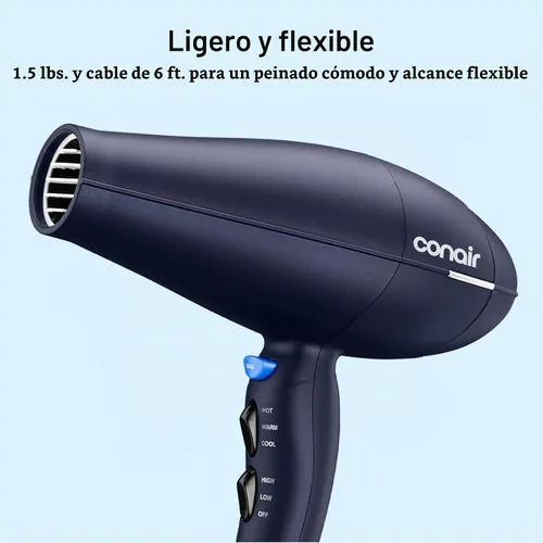 Vista 6 de Conair Secador de pelo con accesorio difusor de pelo multicámara, azul Azul oscuro
