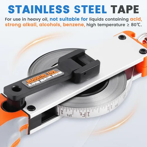 Vista 4 de YJINGRUI - Cinta de medición para tanque de aceite de 33 pies Cinta de acero inoxidable, a prueba de explosiones, 12.35 oz de latón Plumb Bob