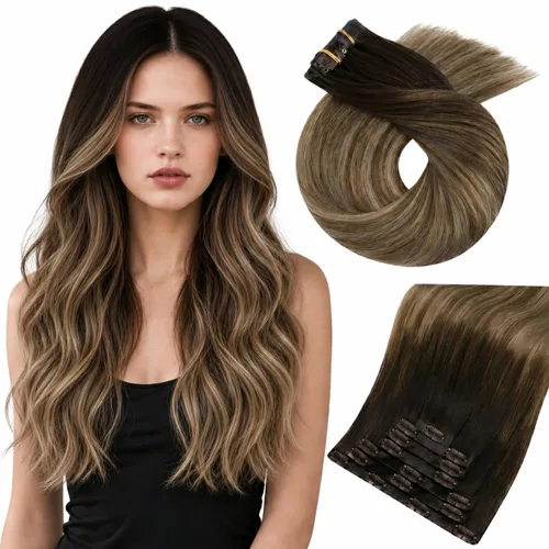 Vista 19 de Moresoo Genius - Extensiones de cabello humano real con clip, color negro azabache, invisibles, sin costuras, de trama de piel sintética