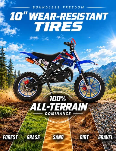 Vista 6 de 50cc 2-Stroke Dirt Bike for Kids 6-14 - 30MPH Gas Powered Mini Motorcycle Blue