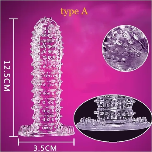 Vista 4 de 5 piezas de condones reutilizables para pene masculino, mangas de extensión de esperma con bloqueo de esperma, anillo para consolador, juguetes