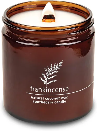 Vista 70 de Vela de mecha de madera agrietada Hemlock Park hecha a mano con cera de coco natural (grande de 16 oz, ámbar) Coconut Apricot Wax Crackling Wood