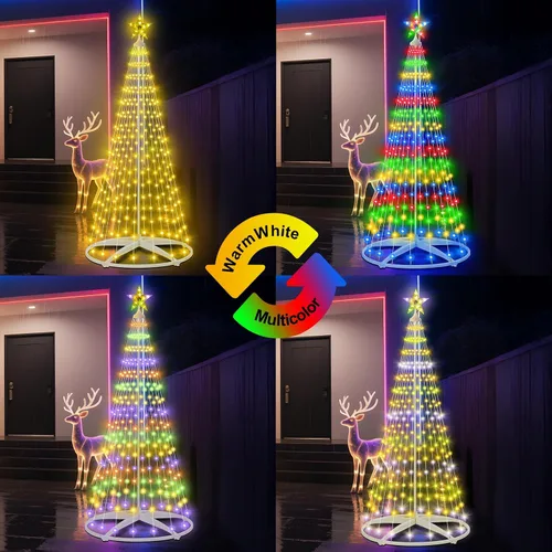 Vista 3 de Árbol de Navidad iluminado con conos, 250 luces LED de 1.8 m con 11 modos de iluminación, temporizador, control remoto, árbol artificial de Navidad