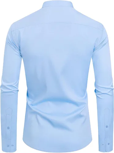 Vista 2 de J.VER Camisas de vestir con cuello de banda, manga larga, con botones, cuello mandarín, camisa elástica sólida con bolsillo