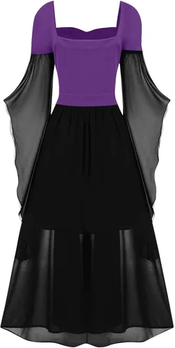 Vista 2 de JJHAEVDY Disfraz renacentista para mujer, vestido de fiesta de cosplay de Navidad, disfraz de Halloween, conjunto bohemio, vestido gótico de cintura