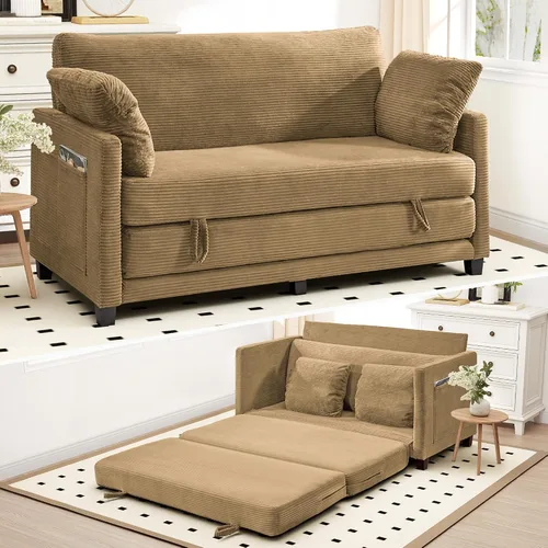 Vista 19 de Myroyalsit - Sofá cama convertible de 51 pulgadas, sofá cama plegable 2 en 1, sofá biplaza para espacios pequeños, con 2 cojines, para apartamento