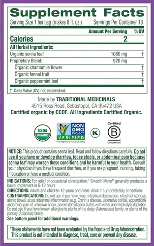 Vista 2 de Traditional Medicinals Té de hierbas orgánico Smooth Move Manzanilla paquete de 2; 32 unidades.