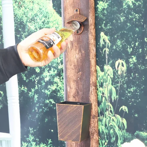 Vista 4 de Colector de tapa de botella de cerveza de montaje en pared estrecha Acero inoxidable (oro antiguo)