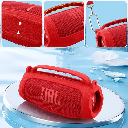 Vista 61 de Funda de silicona compatible con JBL Charge 5 Altavoz Bluetooth portátil impermeable (Cubierta de silicona negra)