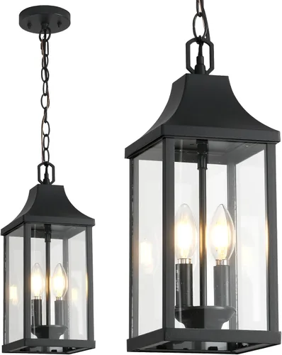 Vista 12 de Lámpara colgante para exteriores, lámpara colgante exterior para porche, lámpara colgante ajustable blanca de 14.3 pulgadas, lámpara de techo