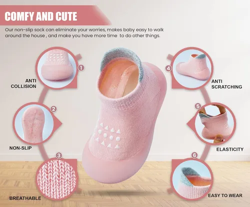 Vista 3 de Dookeh Zapatos de bebé para niños y niñas, zapatos de primera caminata, antideslizantes, suela suave, zapatos de calcetín para bebés