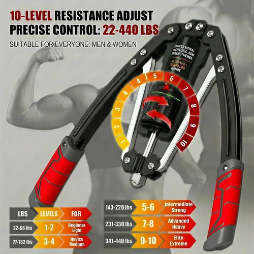 Vista 2 de Arm Exercise Equipment Chest Workout - 10 Gears 22-440lb Hydraulic Power Rojo
