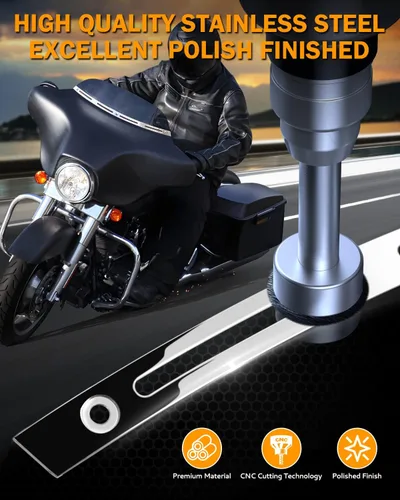 Vista 2 de PBYMT Parabrisa biselada con ranuras pulidas de acero inoxidable en forma de murciélago, cromada, compatible con Harley Tri Electra Street Glide