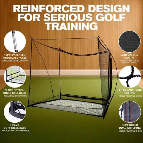 Vista 5 de ZEALFEEL Golf Simulator Enclosure & Golf Net with Dual-Layer HD Screen